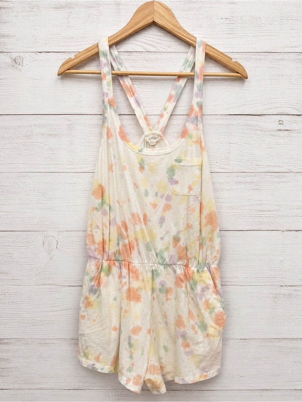 Z Supply Organic Cotton Pastel Tie Dye Sleeveless Romper Pockets NWT Small
